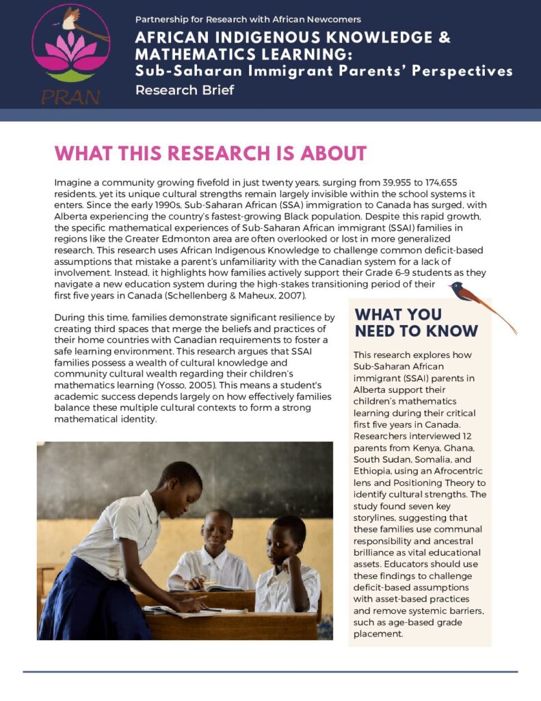 thumbnail of African Indigenous Knowledge & Mathematics Learning: Sub-Saharan Immigrant Parents’ Perspectives
